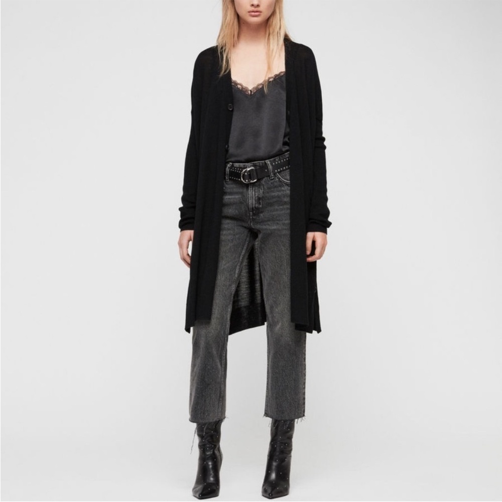 ALL-SAINTS MORI MERINO WOOL LONG CARDIGAN SWEATER BLACK SIZE MEDIUM NEW - Picture 3 of 14